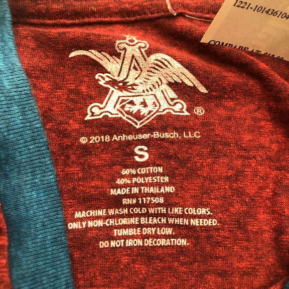 NWT Anheuser  Busch Budweiser Men’s Tee Shirt Size Small red blue - Picture 4 of 10